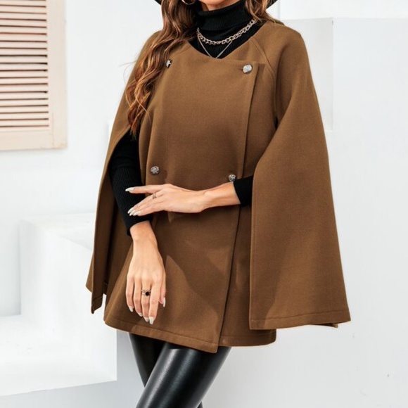 Cozy Black Button up Classic Cape Jacket Coat Work - Picture 12 of 14